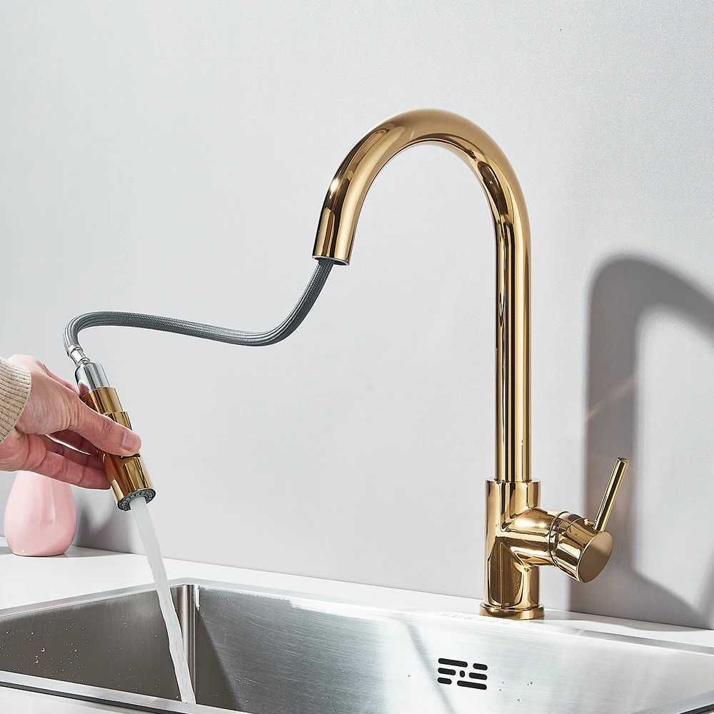Pl Out Kitchen Faucet 2-Ways Stream/Shower Sprayer Deck Mounted Hot and Cold Water Mixers Single Handle Taps Y251104