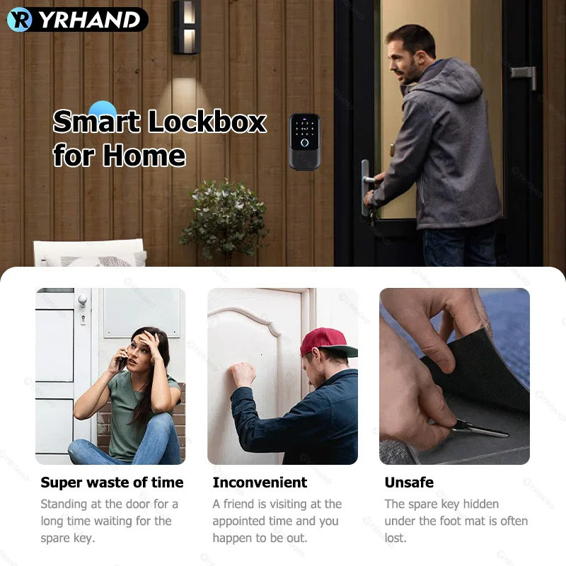 YRHAND TTlock password Smart Fingerprint Digital card Inteligente Tuya Electronic Portable IP66 Lock Boxes For Smart Home 250402