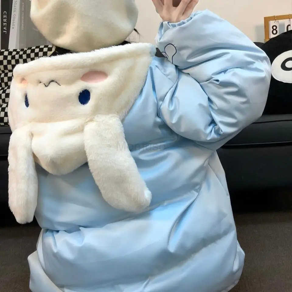 Sanrio Anime Winter Down Jacket My Melody Cartoon Cute Cinnamoroll Thicken Cotton Clothes Stand Collar Coat Loose Warm Sweet Girls Tops H251104