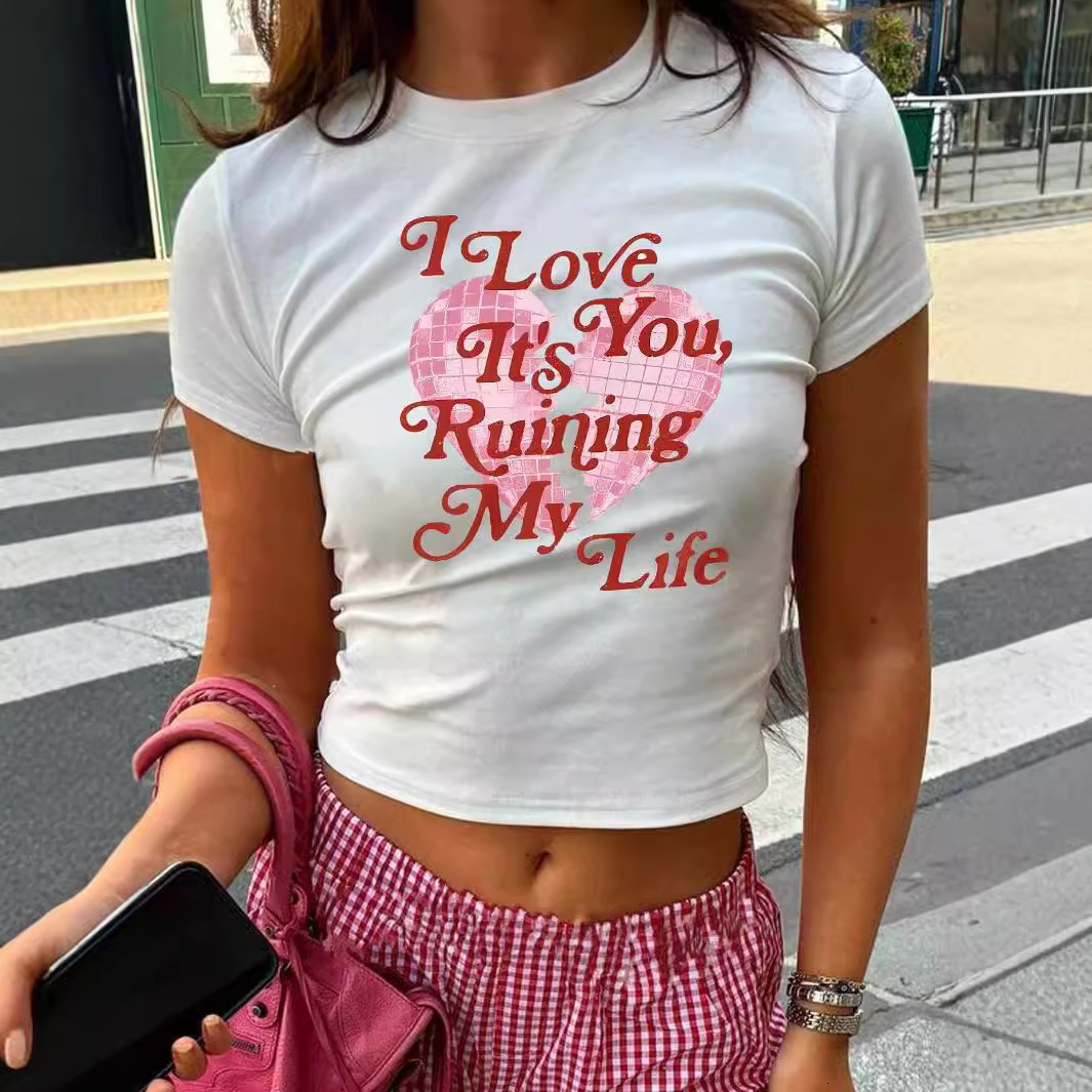 Women's American high street spicy girl sexy top 2024 new letter printed cropped short T-shirt