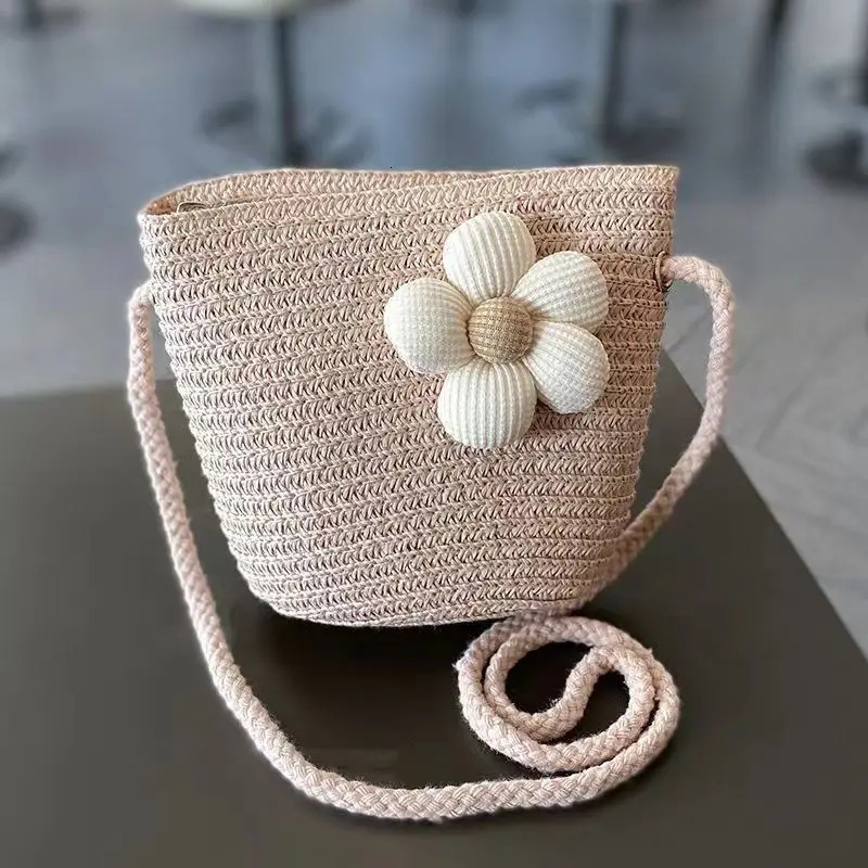 Summer Baby Flower Straw Hat With Handbag Bags 2pcs Set For Kids Little Girls Sun Cap Visor UV Protection Panama Hat gorras 250326