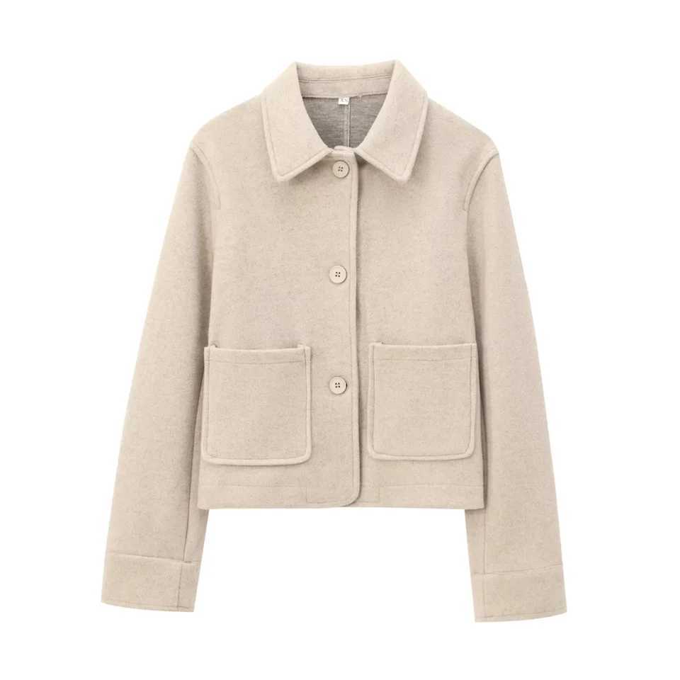 2024 AutumnWinter New Product Womens Commuter Versatile Pocket Decoration Soft Collar Long Sleeve Coat J251103