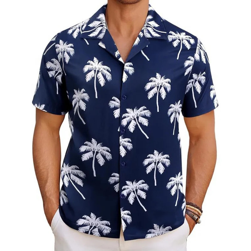 Mens Hawaiian shirt tropical short sleeved casual button floral summer beach shirt pocket mens shirt 250402