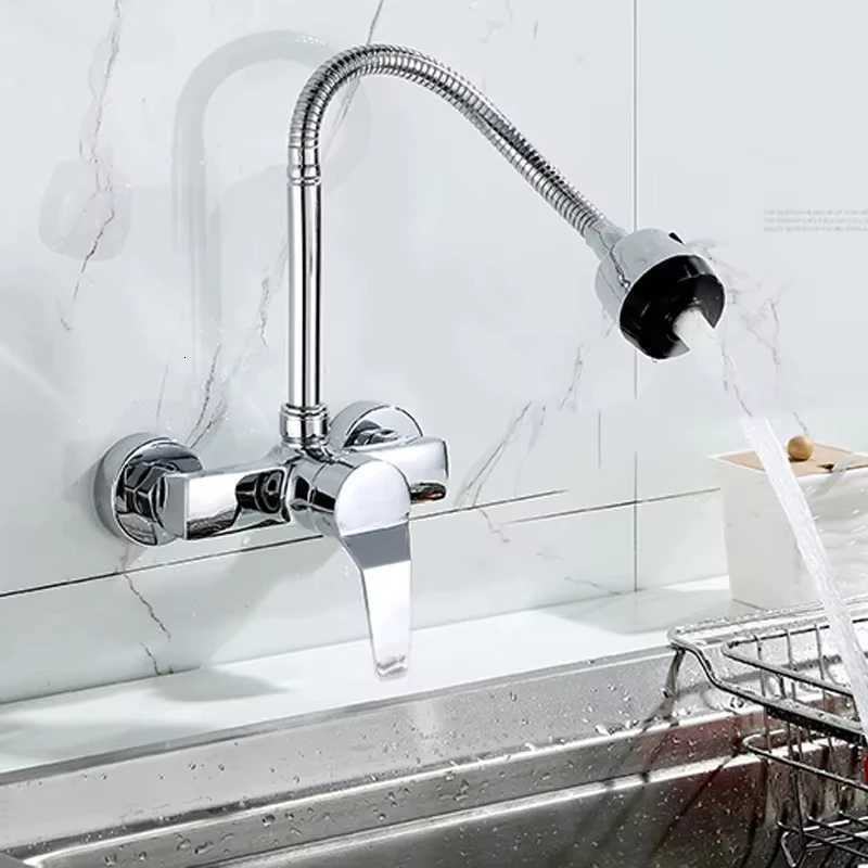 Chre/black wall-mounted swivel two-way spout water stream sprayer hot and cold water ible hose kitchen mixer tap Y251104