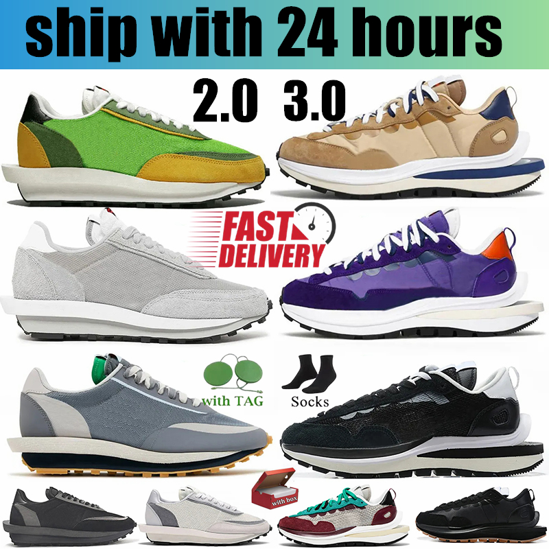 designer shoes Ldwaffle Running Shoes Sacais Waffles Sail nylon White Gum Black Bright Citron Blue Game Royal Leather Suede mens women Sneakers 36-45