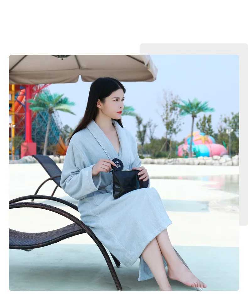 Spring Autumn Pure Cotton Plain Color Hotel Bathrobes Robe Unisex Long-sleeve Terry Bathrobe Plus Size Pijamas Lovers Sleepwear C251104