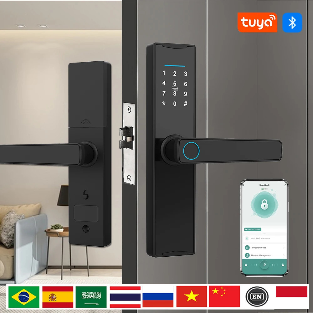 PHIPULO Smart Door Lock With Tuya APP Digital Electronic Lock Smart Home Wooden Door Lock Biometric Fingerprint 250402