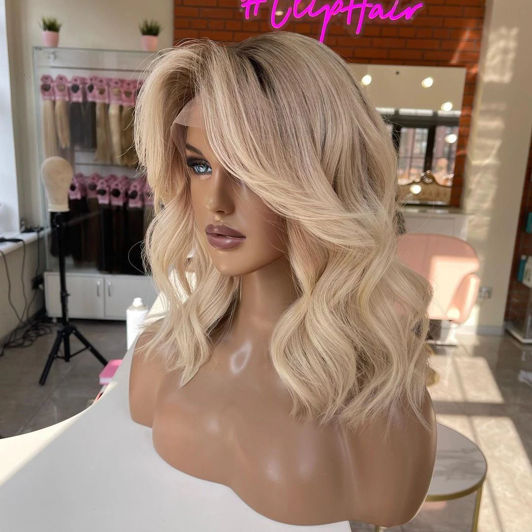 Raw virgin gray human hair wigs short ombre blonde lace closure wigs 360 hd Full lace wig 613 colored real brazilian hair lace front wig bob 5x5"