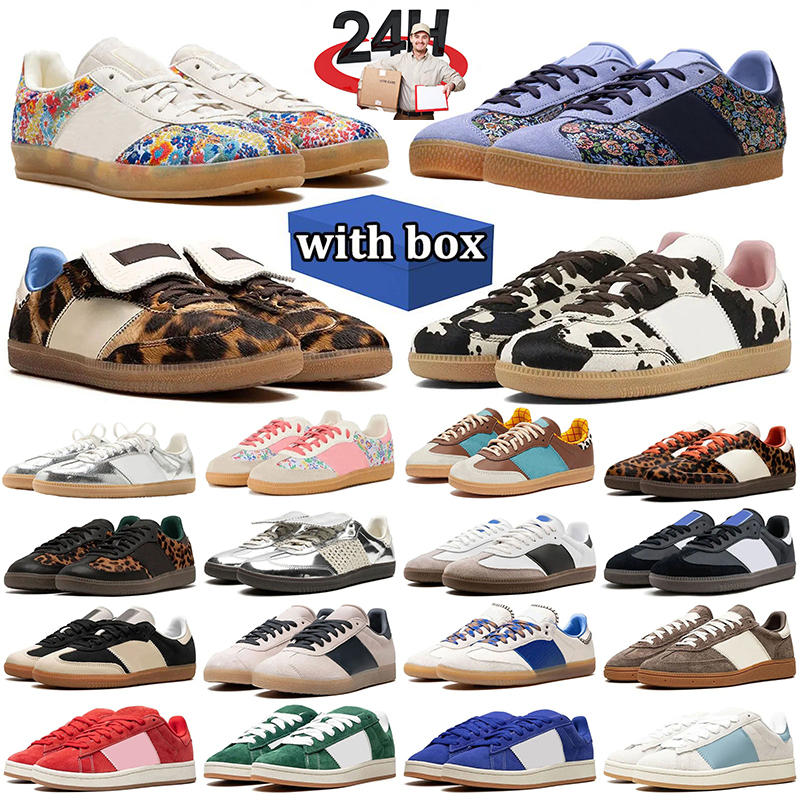 top quality sambshow designer casual shoes leopard print slippers slipper vegan Black White Gum Nylon Silver leather Red cream mens womens outdoor sport sneakers