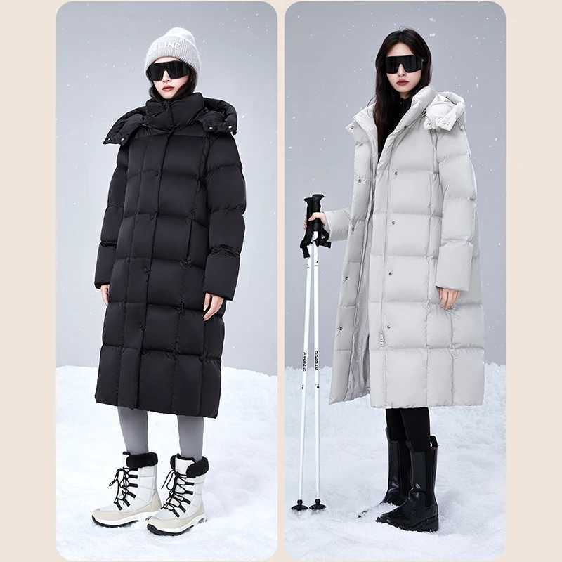 Women Thick Warm Long Down Jacket White Duck Down Loose Outerwear Winter Outdoor Puffer Coat Casual for Cold Weather Streetwear J251104