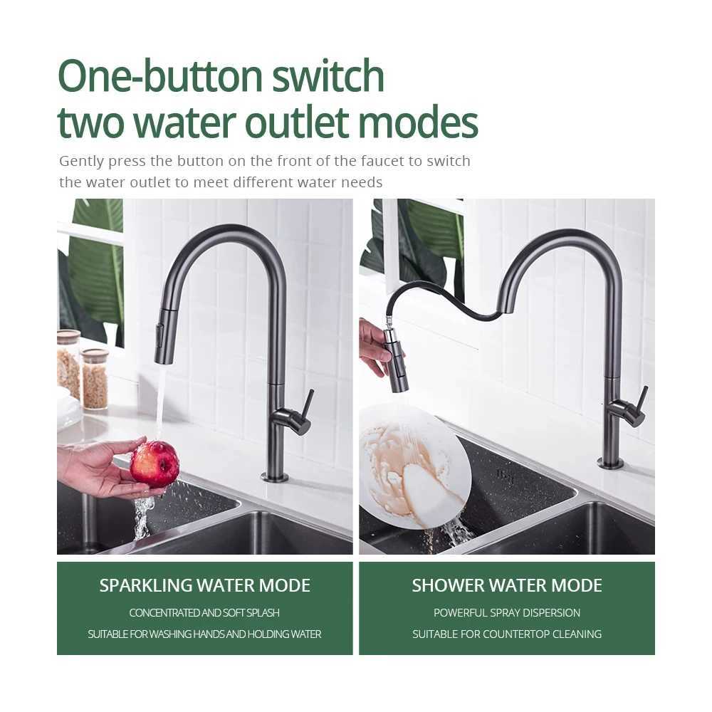 Gunmetal kitchen Faucet 360 Degree Rotating kitchen Tap Pl Out Spout Kitchen Mixer Single Handle Hot And Cold Water Sink Tap Y251104