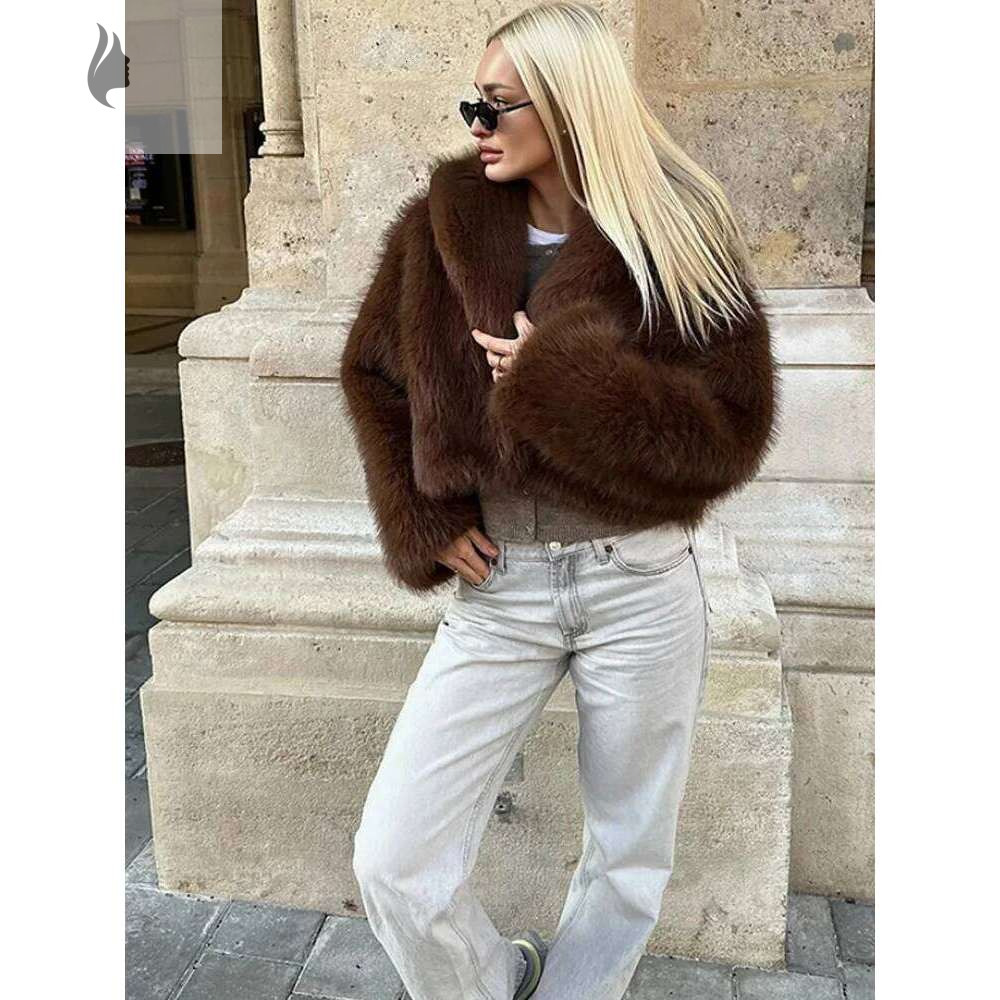 hoodie hoodie Women's Retro Warm Faux Fur Jacket Thicken Lapel Long Sleeve Hidden Button Casual Loose Soft Crop Outwear Winter Chic Coat jacket j