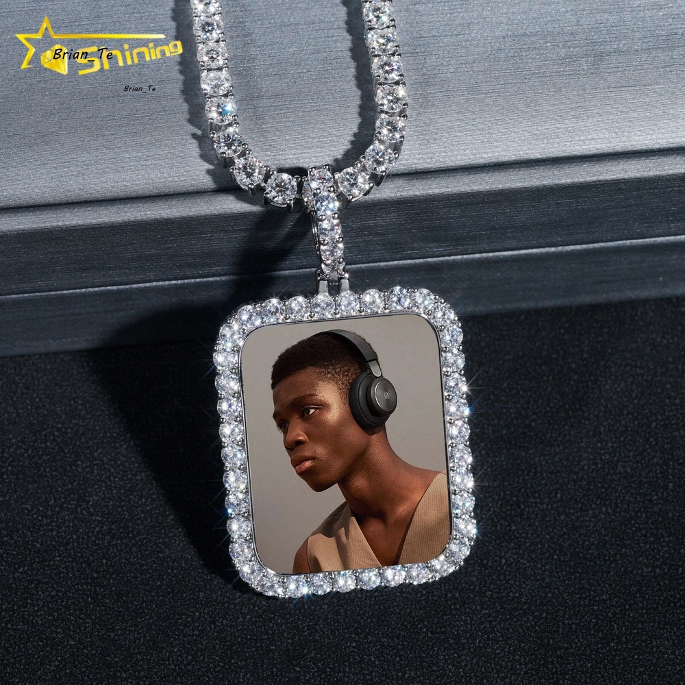 Custom Picture Pendants Rectangle Shape Silver 925 Hip Hop Moissanite Memory Pendant
