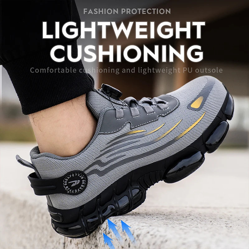Rotating Button Safety Shoes Men Antismash Antipuncture Work Shoes Fashion Men Safety Sport Shoes Security Protective BootsMen 251030