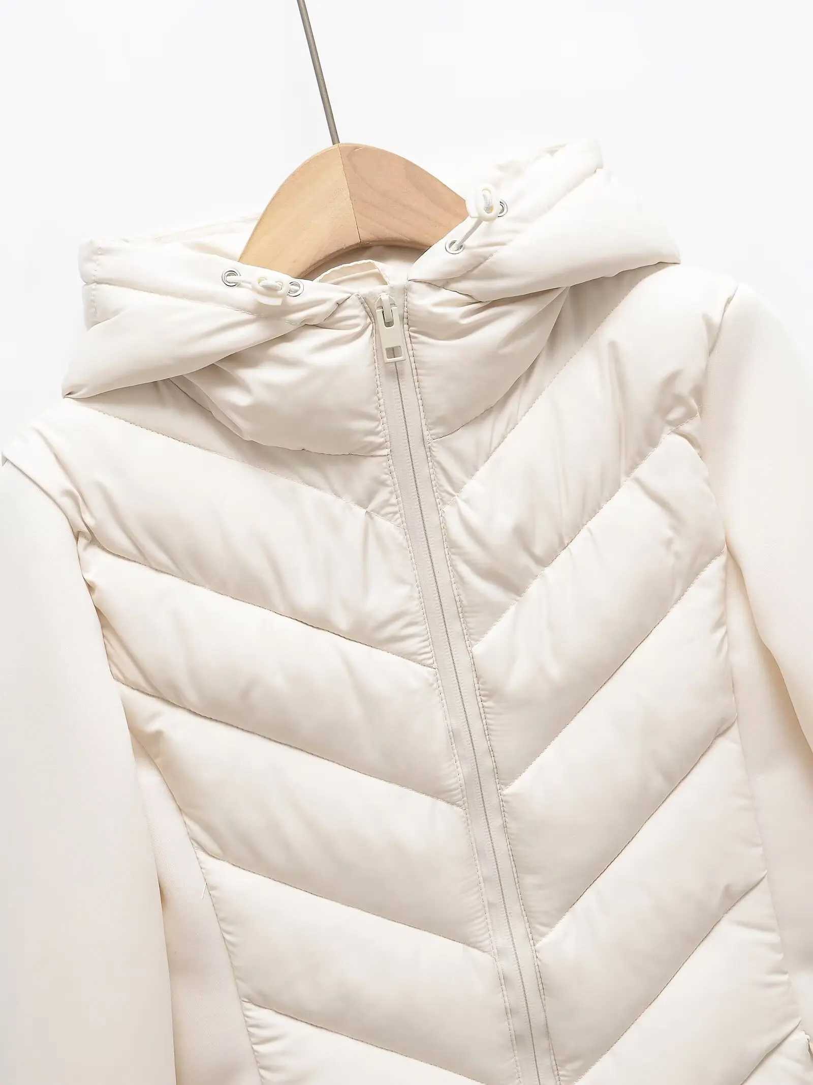 autumn and winter new womens hooded air cotton long-sleeved slim stitching light quilted down cotton jacket for women J251104