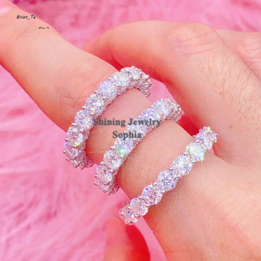 New Arrival Luxury Best Gift Women Eternity Ring S925 Sterling Silver Gold Plated Moissanite Engagement Ring