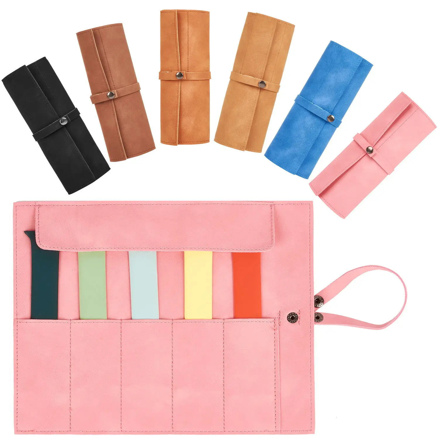 Watch Band Roll Organizer With 5 Slots Storage Box Watch Strap Smart Watch Storage Bag Leather Handmade Travel Case storage bag 251027