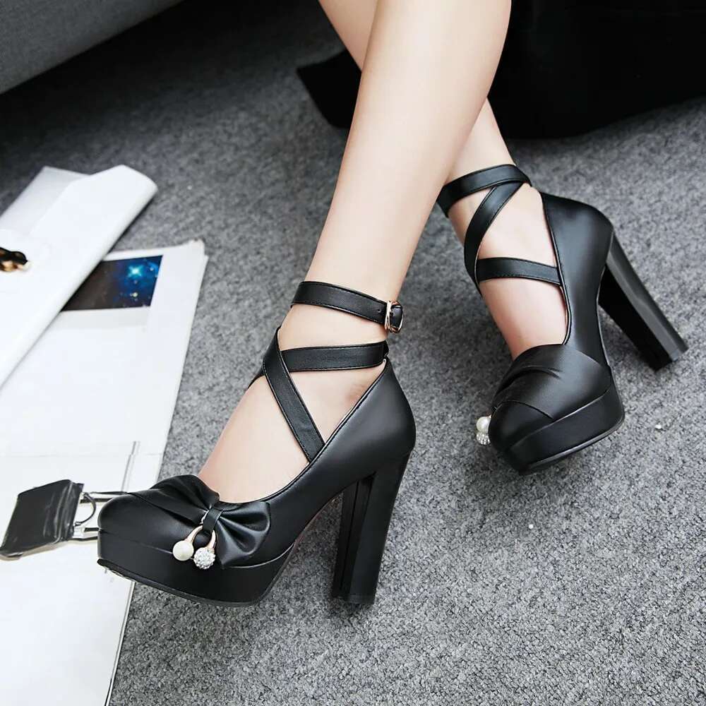 High Women 2024 Trend Chunky Heels Platform Lolita Mary Jane Elegant Party Korean Shoes Dress White The Glossy Fashion