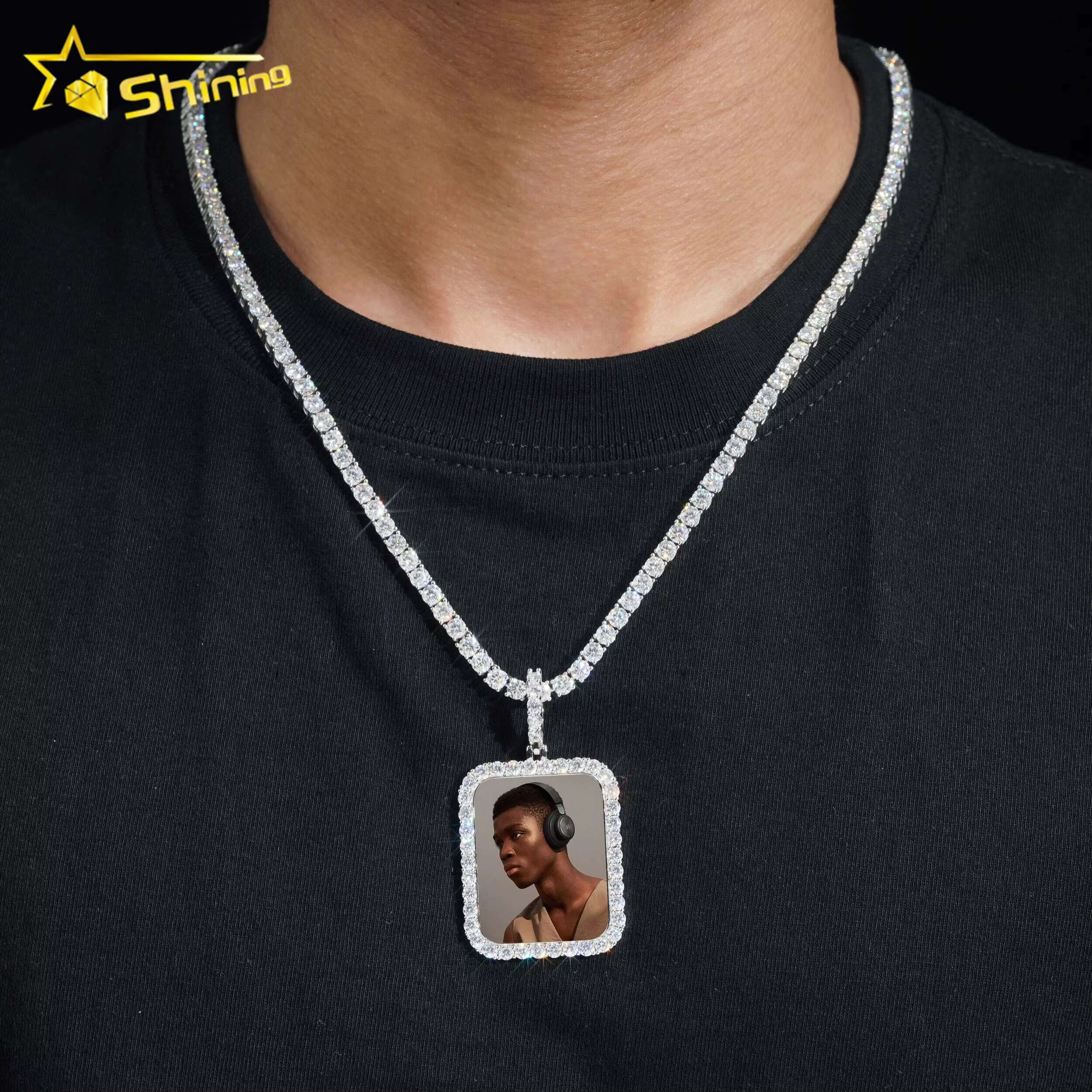 Custom Picture Pendants Rectangle Shape Silver 925 Hip Hop Moissanite Memory Pendant