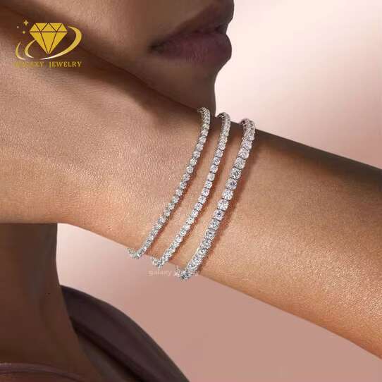 Iced Out Moissanite Chain 100% Pass Diamond Tester Real 925 Silver Mounting Lab Grown Moissnanite Diamond Tennis Bracelet
