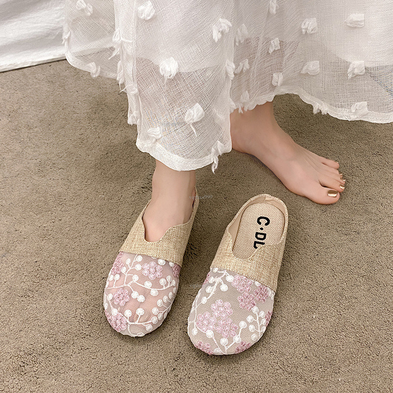 New Designer Sandals With Free Shipping Fishermen's Shoes With Toe Caps And Half Slippers For Women's Summer Outdoor Wear Linen One Foot Off