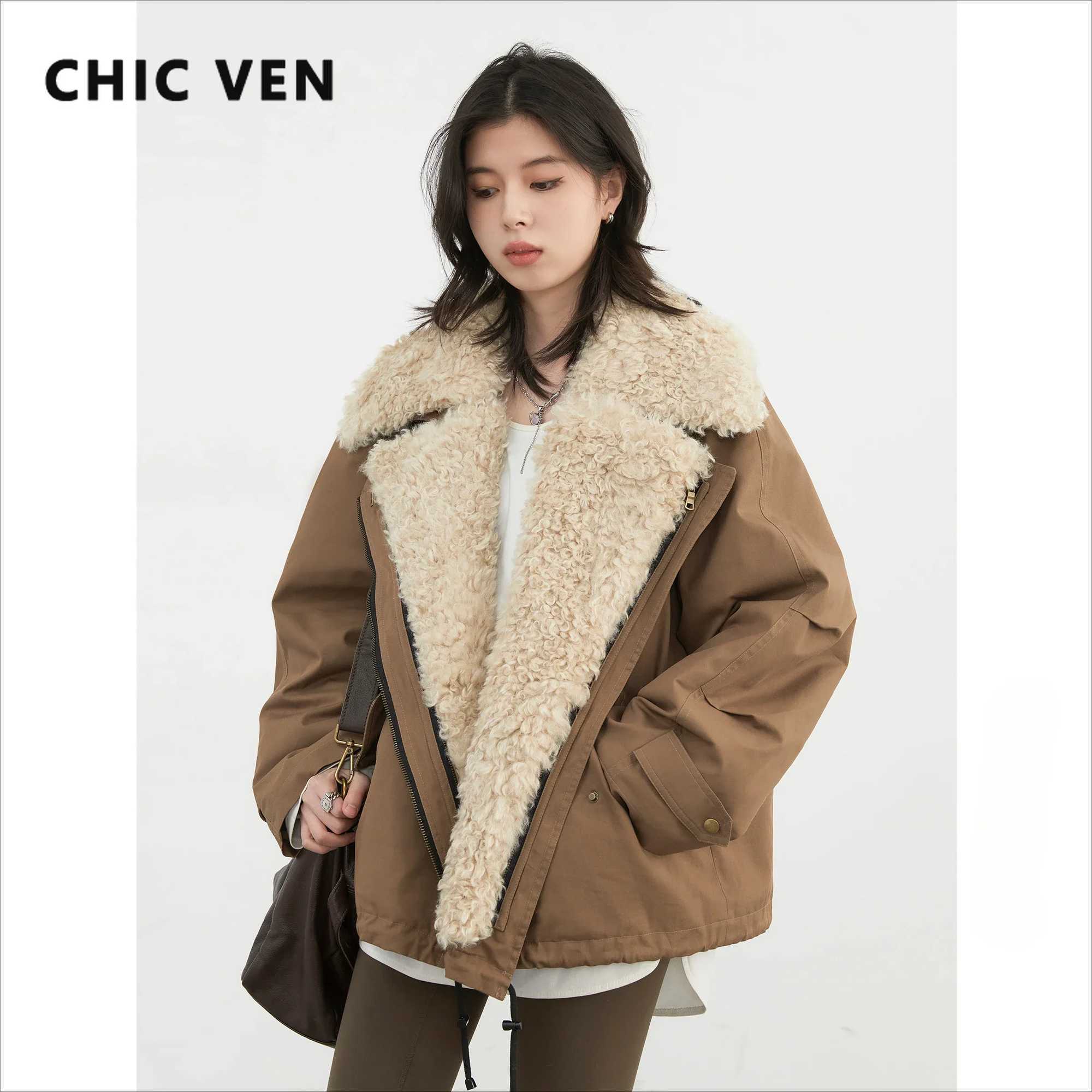 CHIC VEN Women Coats Streetwear Loose Casual New Retro Motorcycle Cotton Jacket Thick Warm Female Overcoat Autumn Winter 2024 J251103