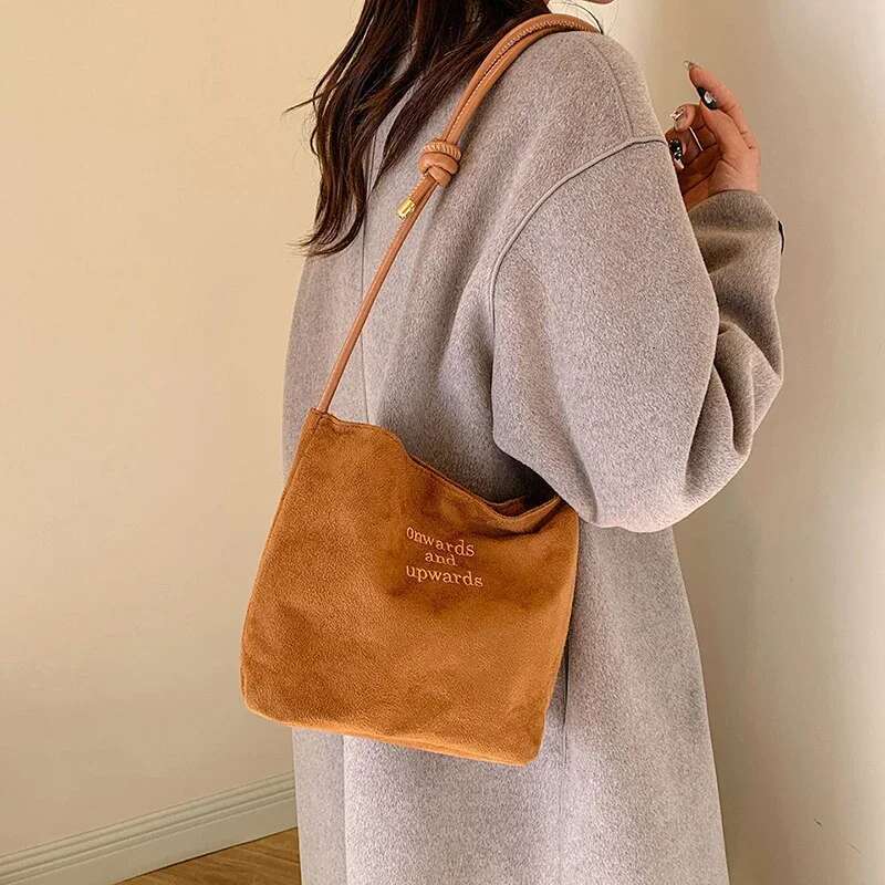 Retro Women's Suede Trendy Underarm Handbag Autumn New Bucket Female Bag with Adjustable Shoulder Strap