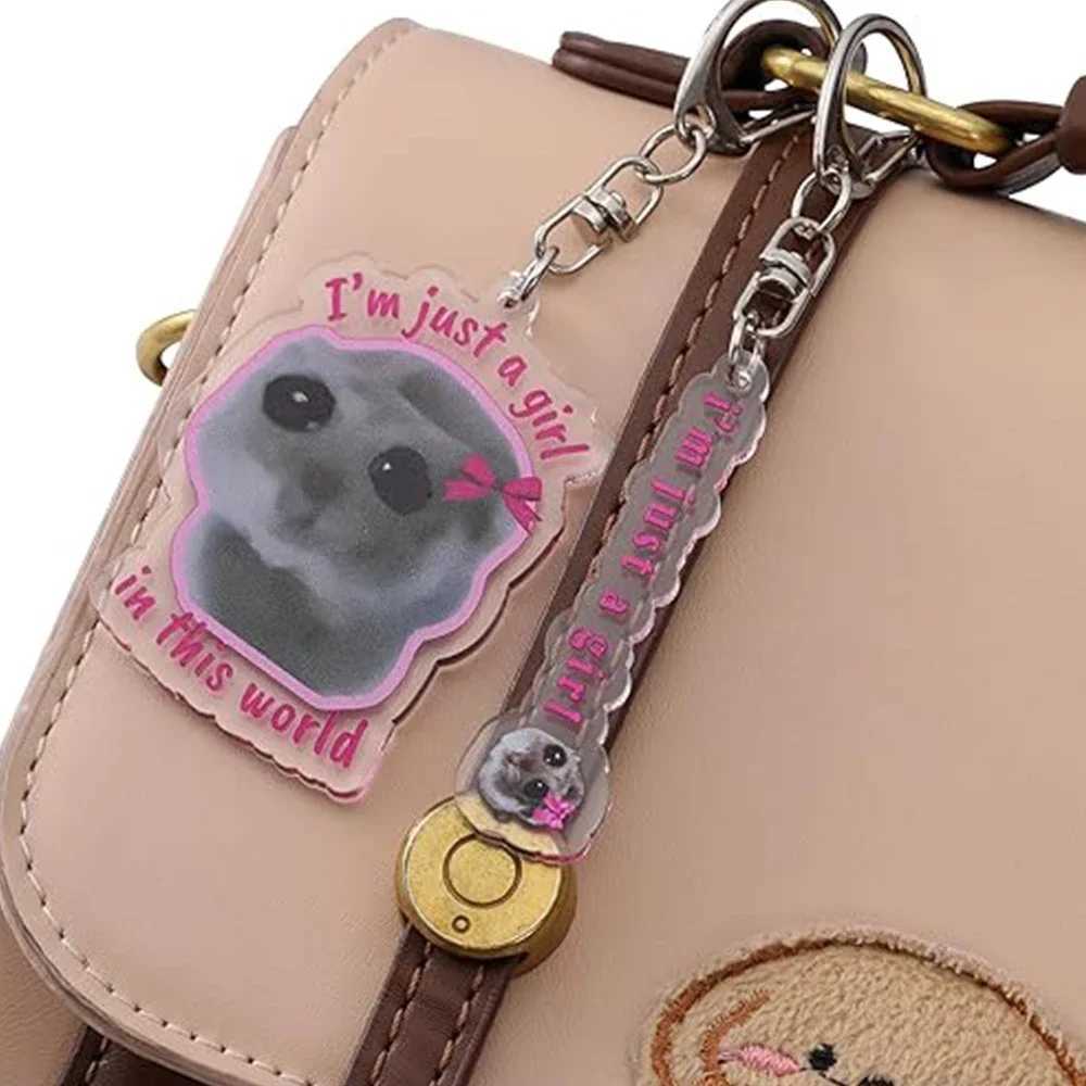 Fun Meme Im Just A Girl Sad Hamster Keychain Cartoon Acrylic Animal Key Chain for Backpack Phone Pendant Keyring Fans GiftsW251103