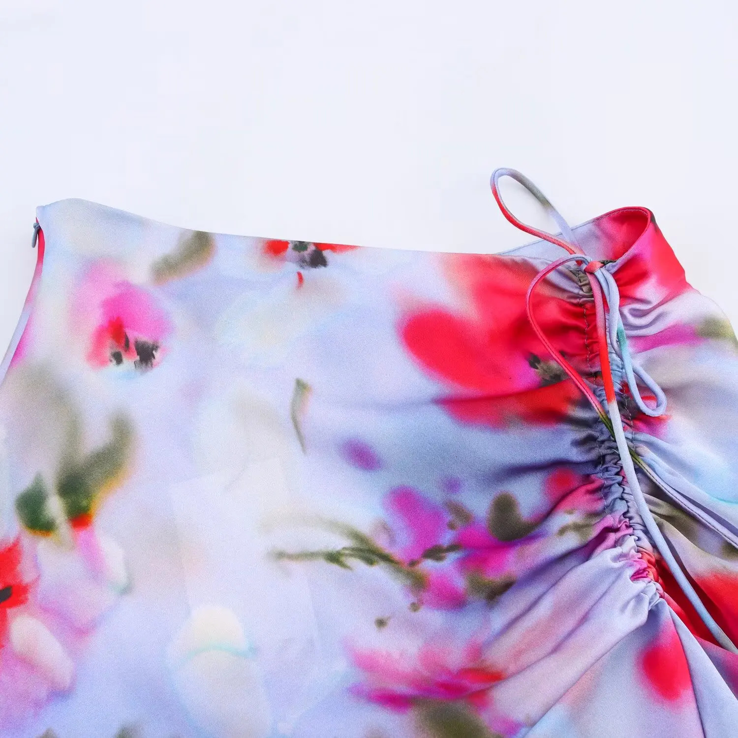 Womens Maxi Skirt with Side Pull Ruched and All Floral Patterns for Casual Clothing 250402