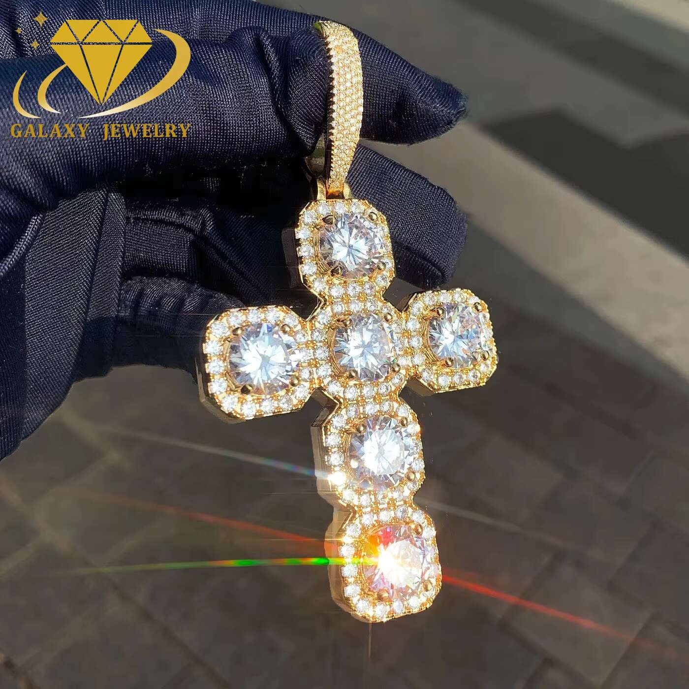 Iced Out Hip Hop Jewelry GRA Certificate Cross 925 Silver Pass the Diamond Tester Moissanite Pendant for Men