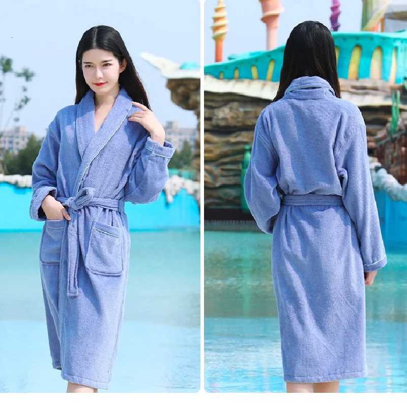 Spring Autumn Pure Cotton Plain Color Hotel Bathrobes Robe Unisex Long-sleeve Terry Bathrobe Plus Size Pijamas Lovers Sleepwear C251104