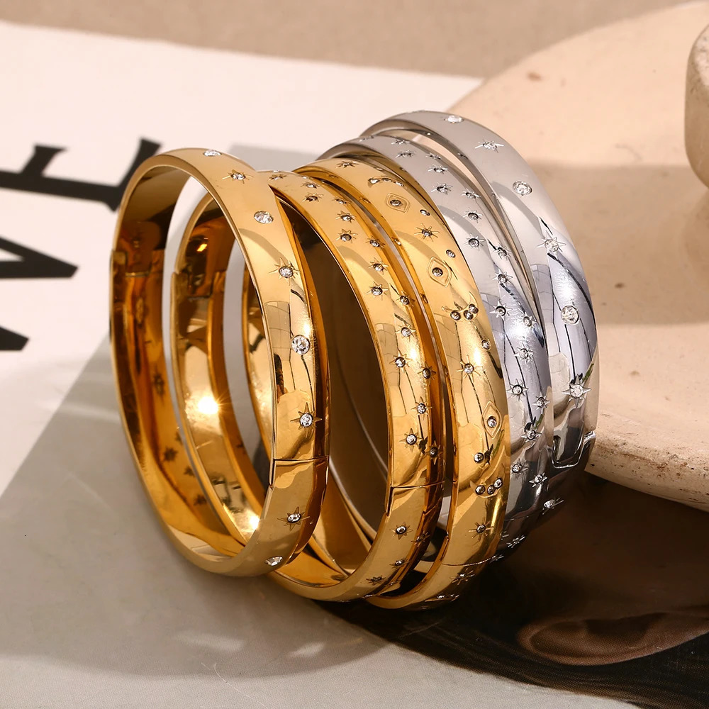 E.B.belle Classic Star Moon Devils Eye 7.8mm Can Be Opened bangle bracelet gold plated trendy womens stainless steel jewelry 250327