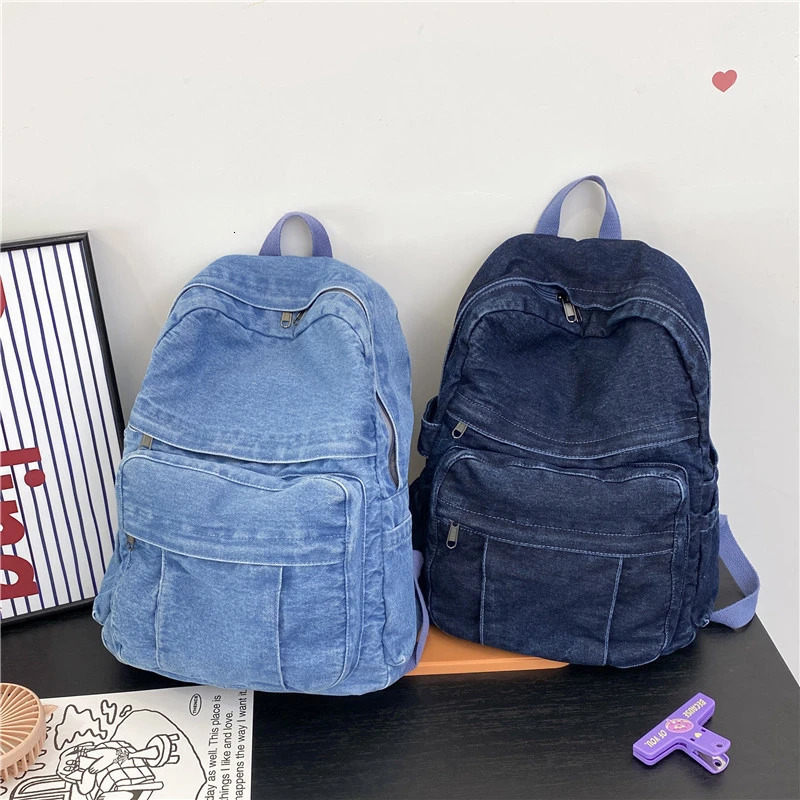 Denim Vintage Backpack Women Shoulder Bag Large Capacity Jeans School Female Daily Simple Laptop y251104