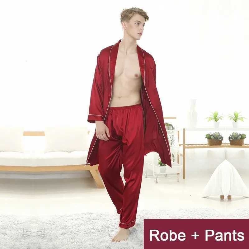 Men Robe Set Satin Loose Kimono Bathrobe Gown Sexy Long Sleeve Autumn Sleepwear Nightgown Bridegroom Wedding Intimate Lingerie C251104