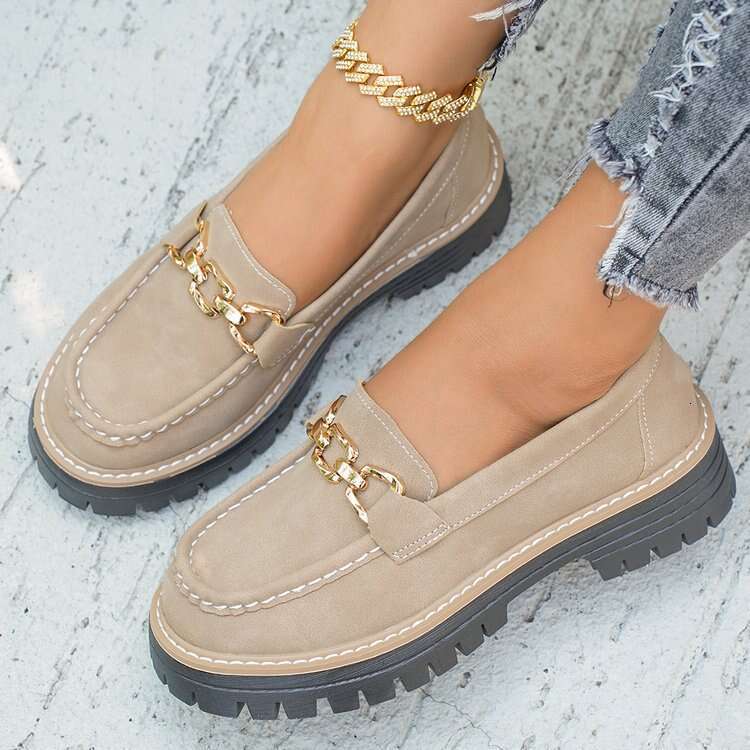 Women's 2025 New Autumn Large Size Designer Shoe British Style Suede Loafers with Heels and Thick Soles Comfortable Casual Shoes