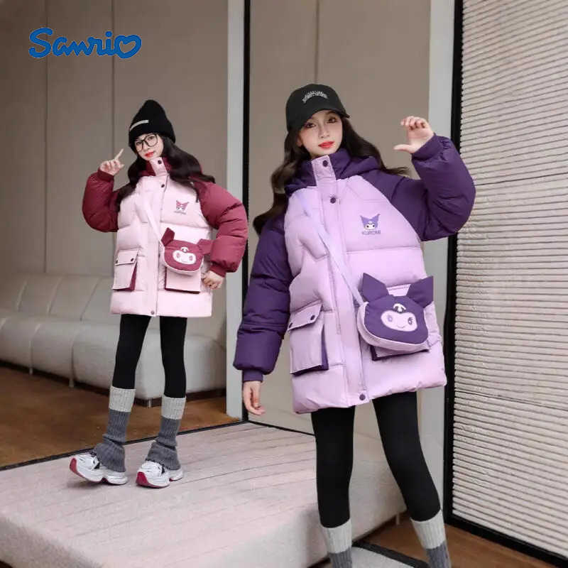 Sanrio Girl Child Cotton Clothes Kuromi Hooded Velvet Thicken Kawaii Anime Figure Childrens Clothing Autumn Winter New Jacket for Kids H251104