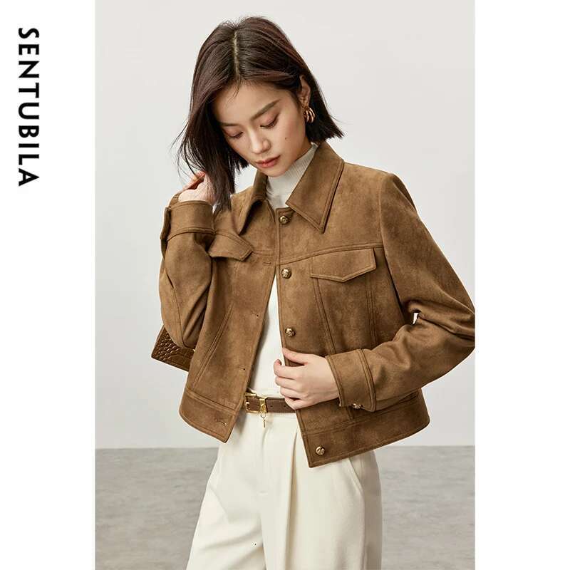 SENTUBILA Retro Leather Jackets For Women Winter Thick Warm Outerwear 2024 Vintage Moto Biker Jacket Female Short Coat 143W56798