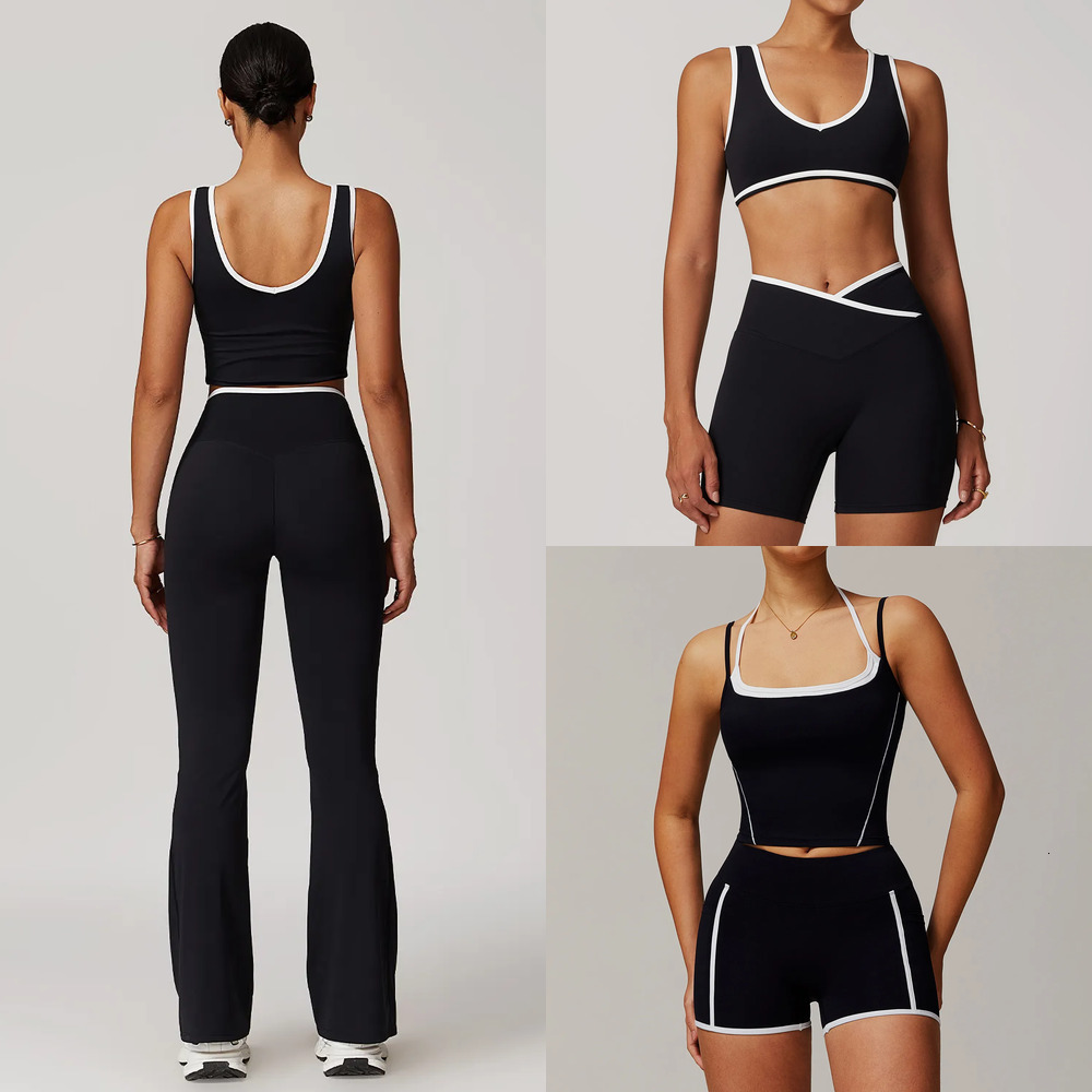 Women s Yoga Two piece Set Sports Bra Cross High Waist And Hip Lifting Sports Pants Contrasting Color Backless Tight Nude Set Running Yoga Suit Top