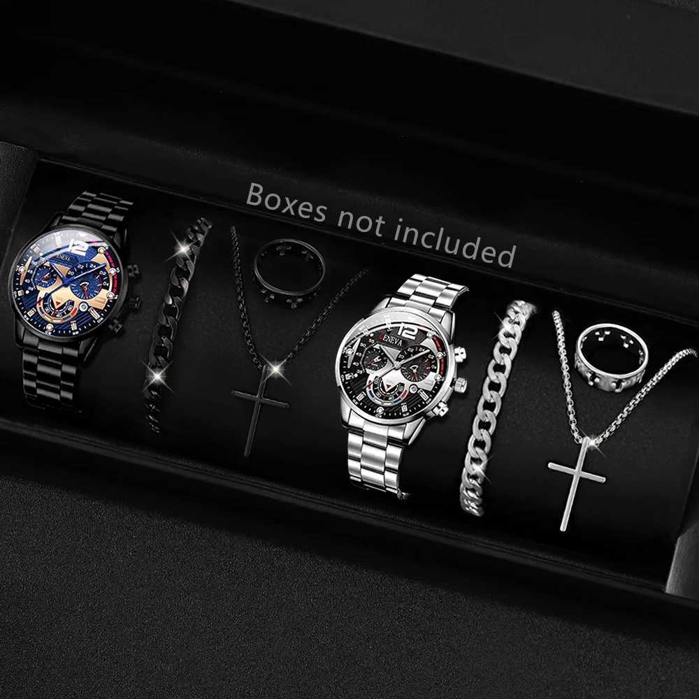 8PCS Mens Watch Set Business Fashion Quartz Watch Bracelet Necklace Ring Set Suitable for Daily Clothing Matching Perfect GiftT251104
