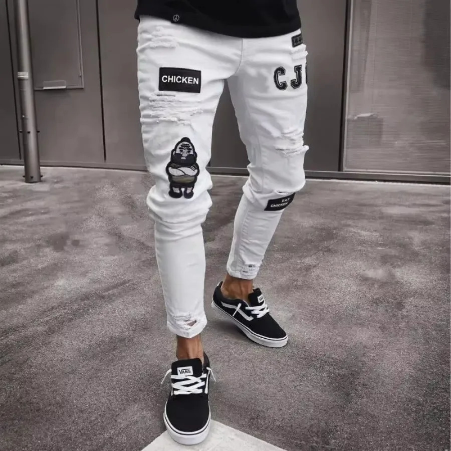 Punk Plus Size Pants Men Skinny Ripped Hole Patchwork Jeans Slim Pencil Denim Hip Pop Trousers Autumn Winter Streetwear Mens 251103