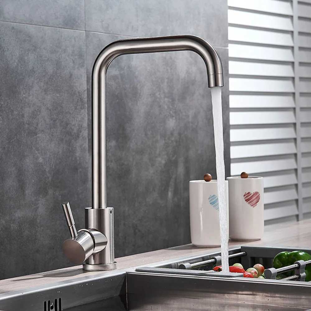 304 Stainless Steel Kitchen Sink Faucet ible Hot Cold Water Mixer Single Handle Pl Out Sink Faucet Deck Mounted Water Taps Y251104