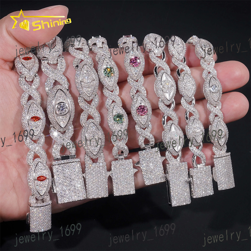 Hip Hop Jewelry Hot Style Eyes Design Cuban Chain Sterling Silver 925 Mutil-color Moissanite Luxury Men Cuban Link Chain Ladies' bracelet