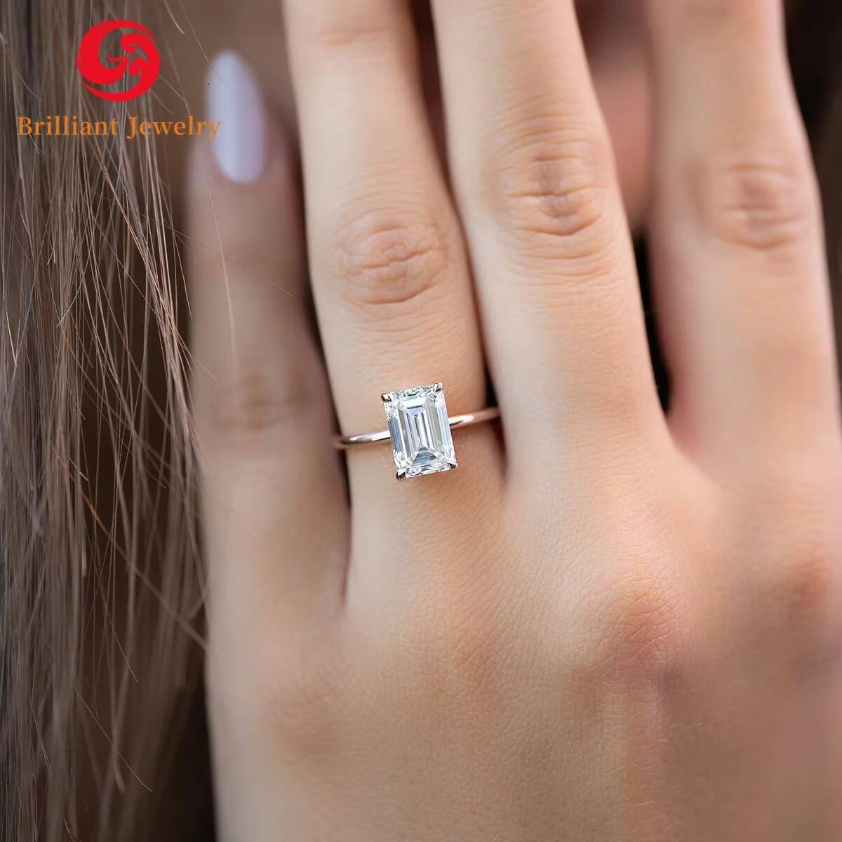 14K Yellow Gold Engagement Ring 2ct 6x8mm Emerald Cut D VVS1 Moissanite Diamond Fine Jewelry for Men Women