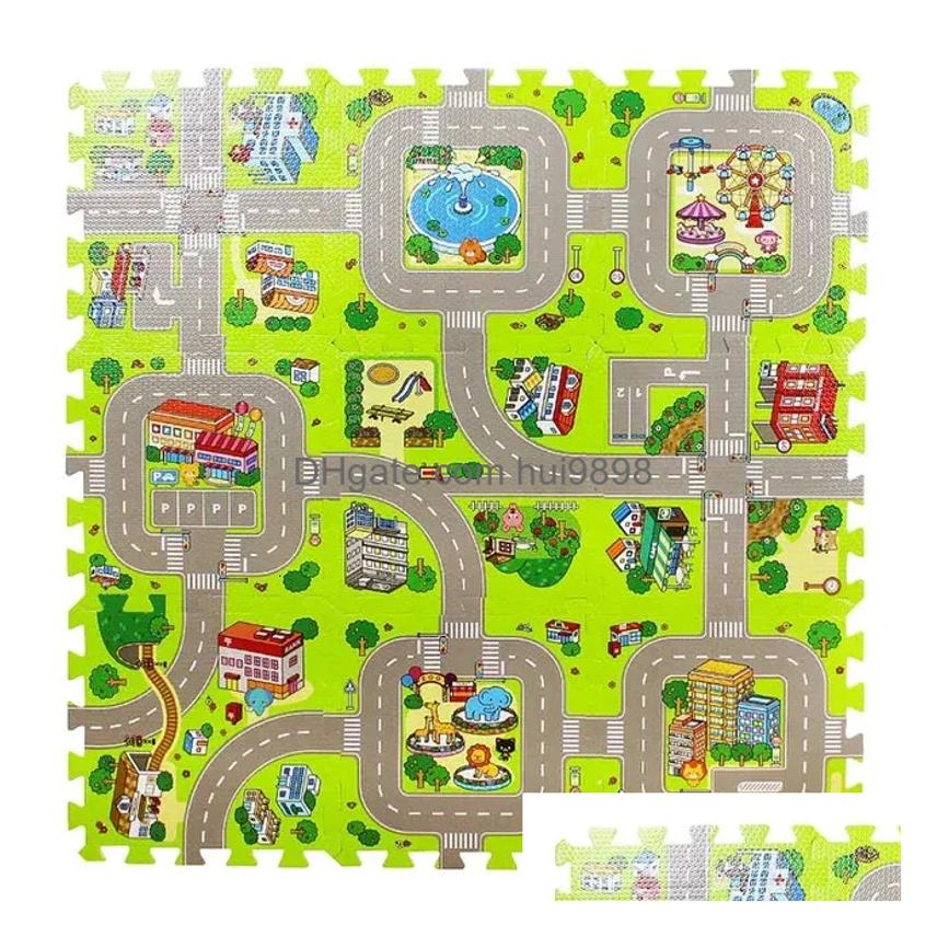 Baby Rugs Playmats Play Mat 9Pcslot Kids Carpet Playmat Children Rug Soft Floor Toys Road Traffic Home Decor Eva Foam Puzzles 24041 Dhcwv S25414