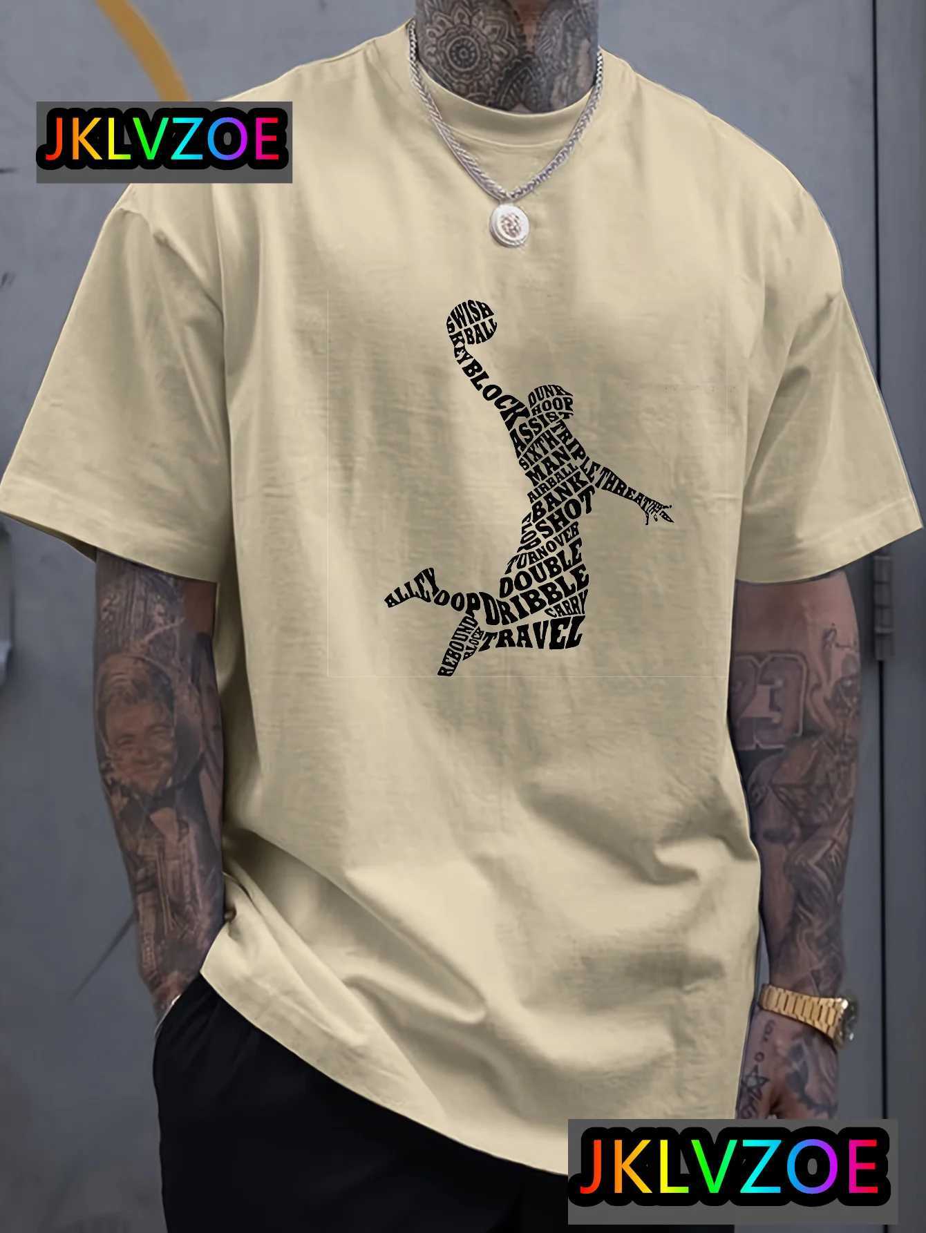 Summer casual short sleeved polyester T-shirt suitable for men playing basketball and letter printing breathable and comfortable T-shirt W250403