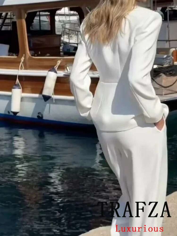 TRAFZA Vintage Chic Office Lady Solid Women Suit Single Breasted Blazer Straight Loose Pants New Fashion 2025 Autumn Winter Sets