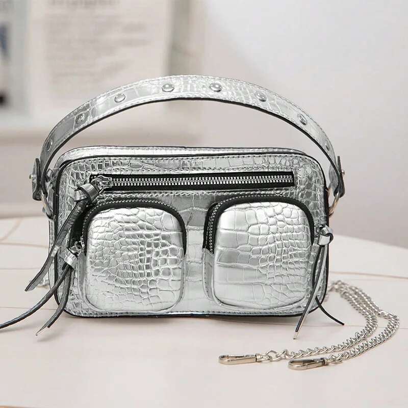 Punk Leopard Handbags Designer Chains Crossbody Bags For Women 2024 Serpentine Shoulder Bag Female Tote Clutch Purses New