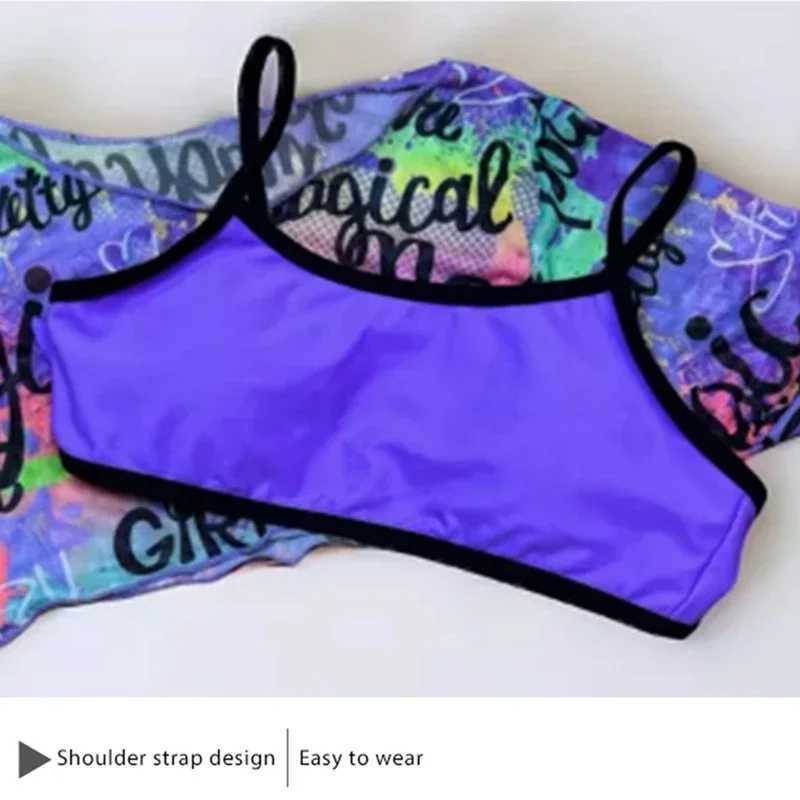 Bikini set girls printed three piece swimsuit childrens vest swimsuit 7-12 years old J250403