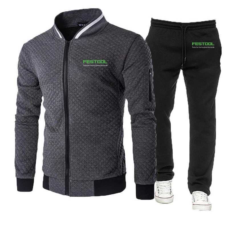 2025 Spring And Autumn Mans Fashion Slim Sets Festool Print New Type Lightweight Travel Zipper HoodiesLong Pants Suits J251104