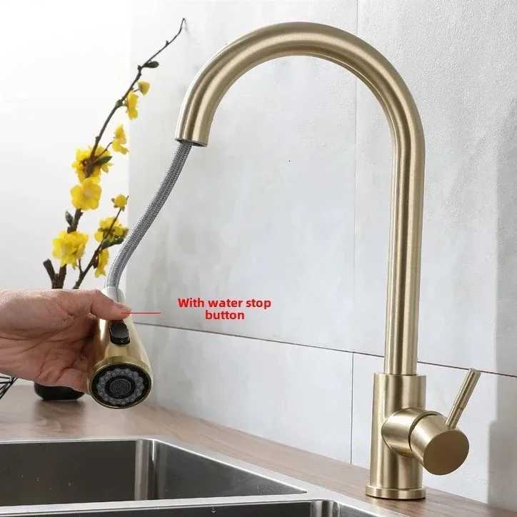 Stainless Steel Kitchen Faucets Pl Out Kitchen Mixer Tap Deck Mounted He Improvement Hot and Cold Water Telescopic Faucet Y251104